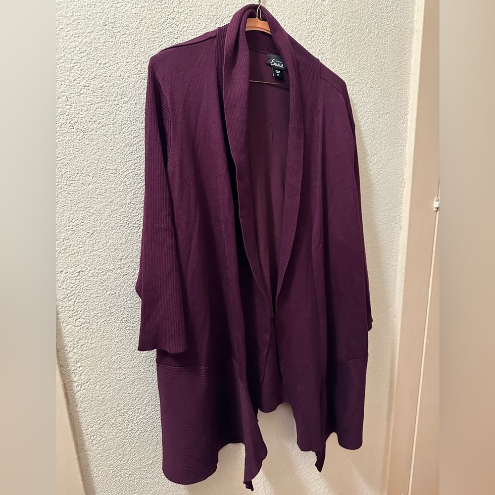 Simply Emma Open Front Cardigan Women Purple Rayon Blend 3/4 Sleeve Size 3X